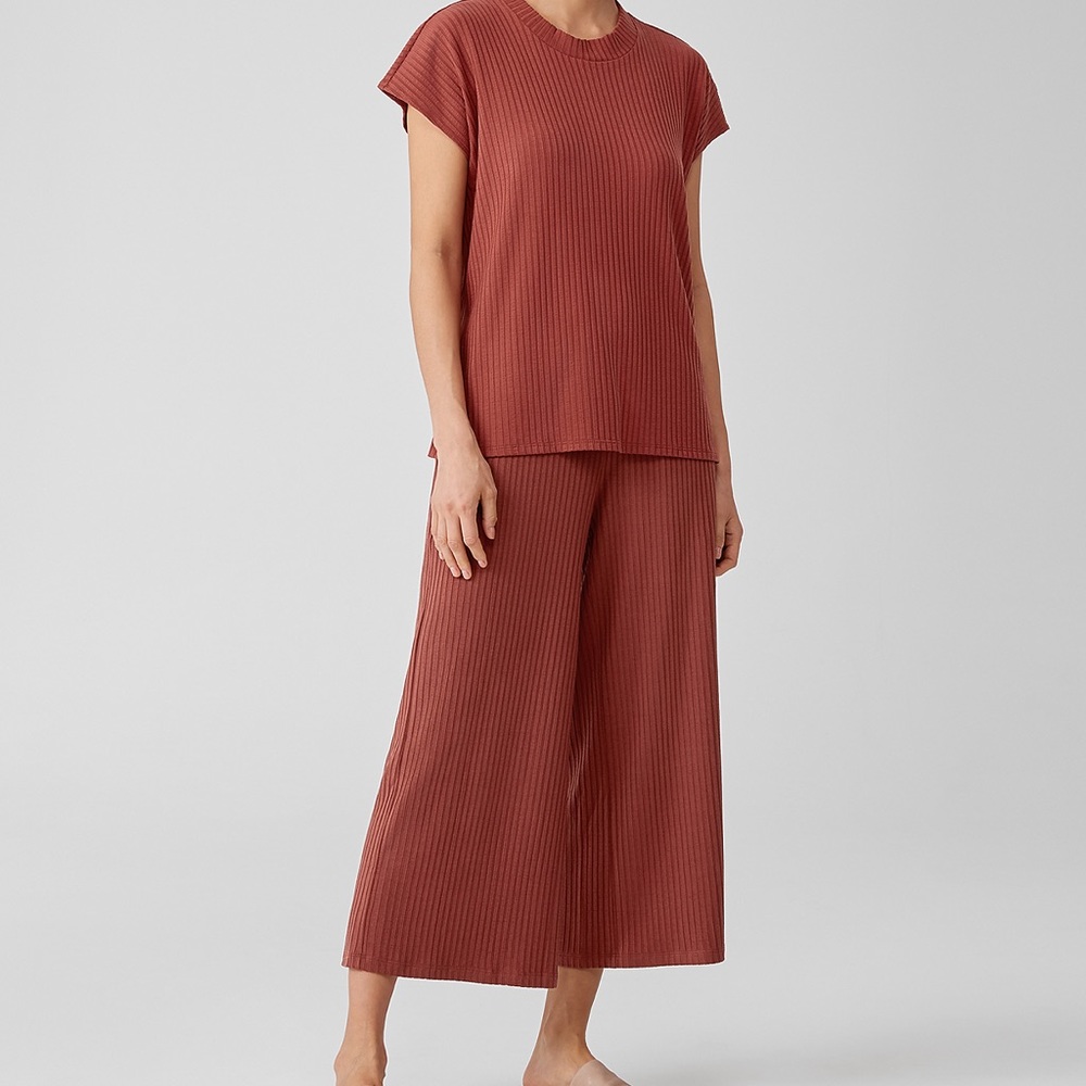 Eileen Fisher Ribbed Wide-Leg Ankle Pants Size Medium